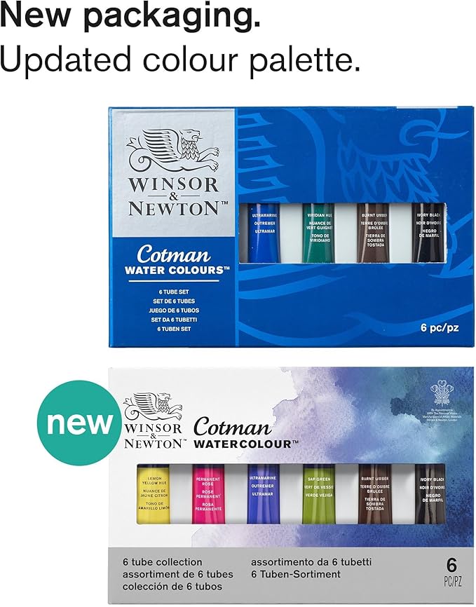 Winsor & Newton Cotman Watercolor Paint Set, 6 Colors, 8ml (0.27-oz) Tubes