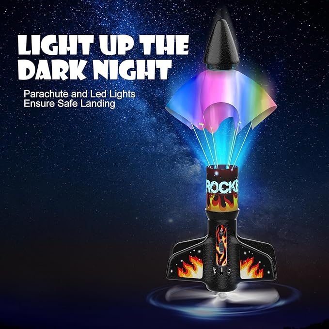Rocket Launcher for Kids, Self Launching Motorized Air Rocket Toy, Outdoor Toys for Ages 8-12, Model Rockets with Parachute Safely Land, Spaceship Launch up to 200 ft Birthday Gifts for Boys