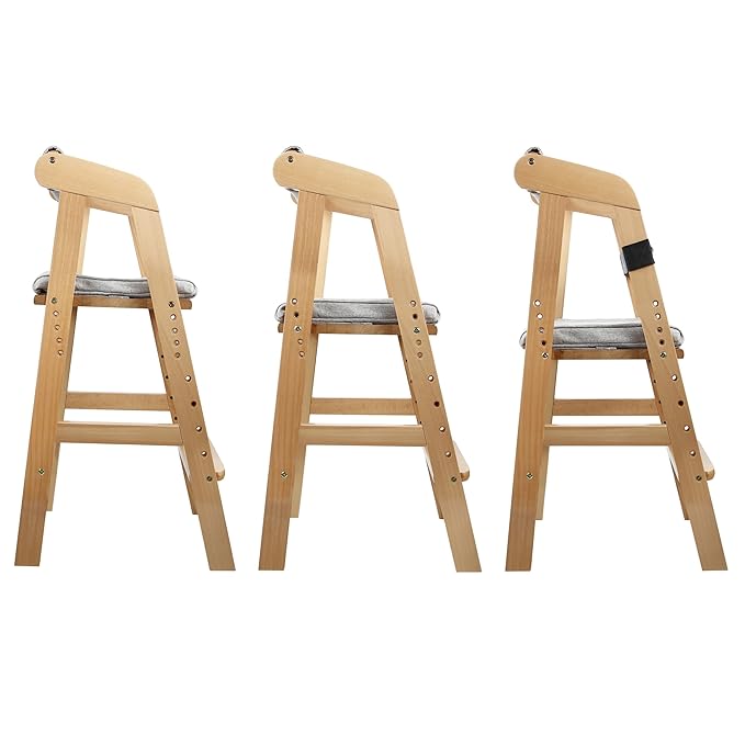 PandaEar Wooden High Chair for Toddlers, Adjustable Child Highchair Feeding Chair with Removable Cushion & Steps for Kids Dining, Eating, Studyin (Natural)