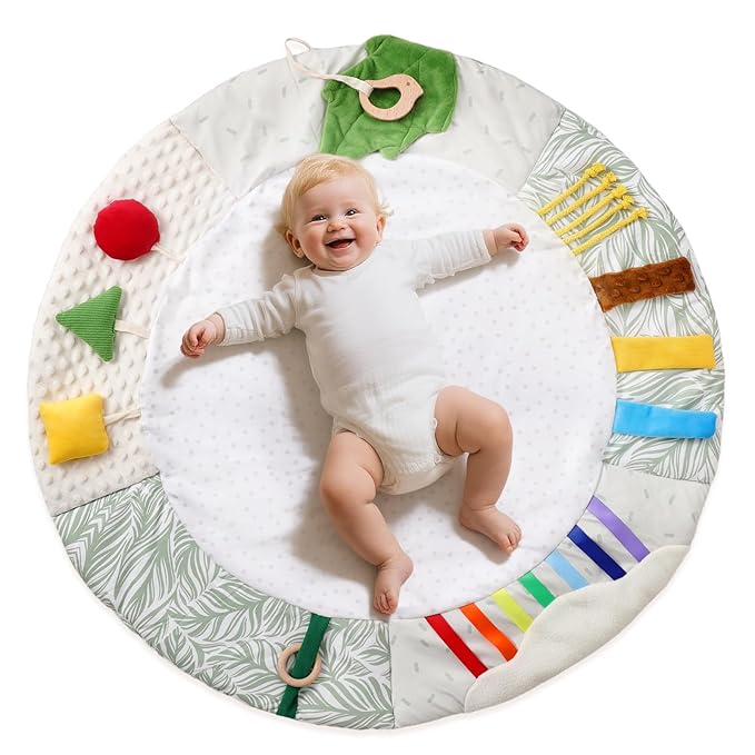Montessori Baby Play Mat for Early Learning, Tummy Time Playmat, Activity Mat with 5 Development Zones, for Motor Skills & Sensory Development, Baby Essentials Gift