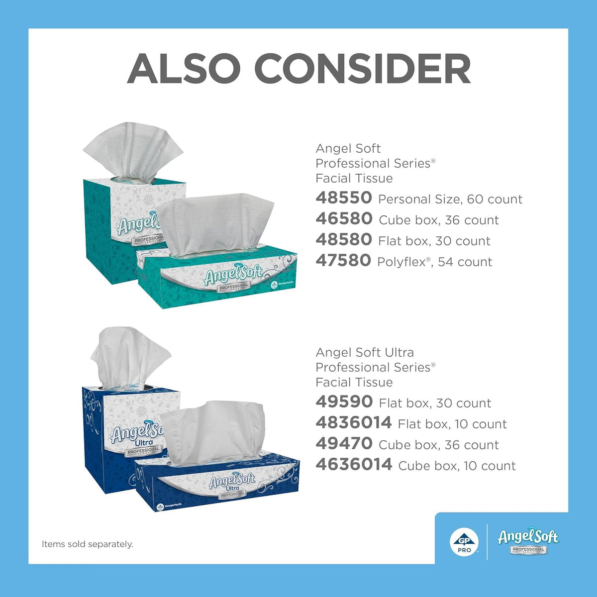 Georgia-Pacific Angel Soft Professional Series 2-Ply Facial Tissue (48550), 50 Sheets Per Box, 60 Tissue Flat Boxes Per Bulk Case