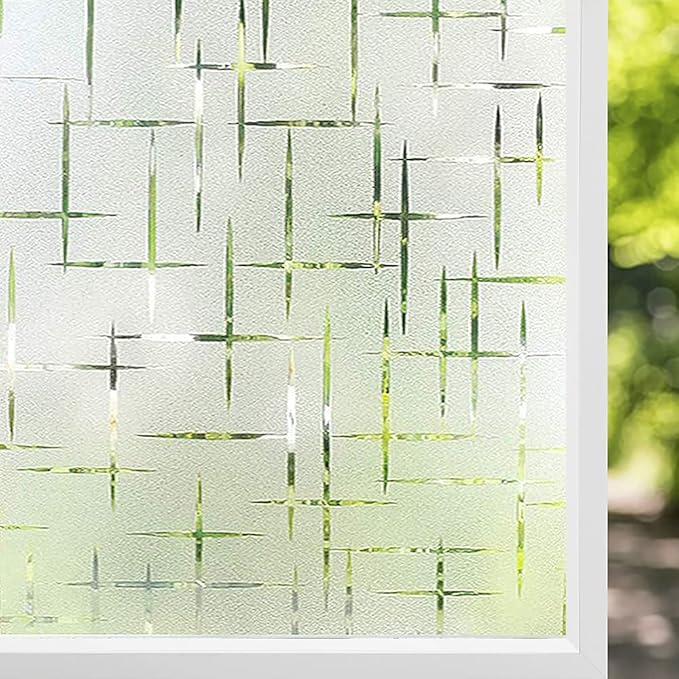 NINETREX Frosted Window Privacy Film,Window Cling Privacy Film, Decorative Glass Static Cling Non-Adhesive Vinyl Removable for Home Office Cross Pattern,23.6 x 78.7Inches