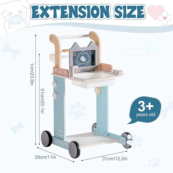 ROBOTIME Doctor Kit for Toddlers, Wooden Kids Doctor Play Set with Medical Cart & Accessories, Pretend Role Play Doctor Toys for Girls Boys, Toddler Doctor Playset Gift