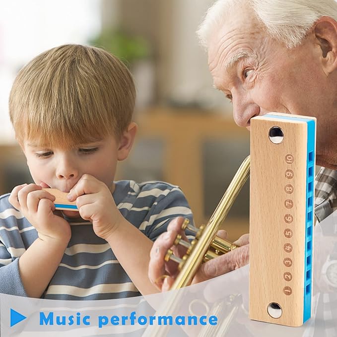 Koogel 2PCS Kids Harmonica, 10 Hole Wooden Beginner Mouth Organ Toy Musical Instruments for Kids Adults Birthday Gifts