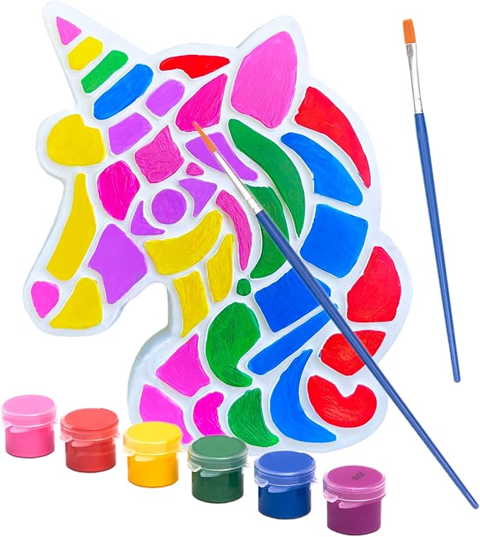 TOYLI Unicorn Painting Kit for Kids, Art Set, DIY Project, Stepping Stone Kit, Includes 2 Brushes and 6 Paints, Mess-Free Arts and Crafts