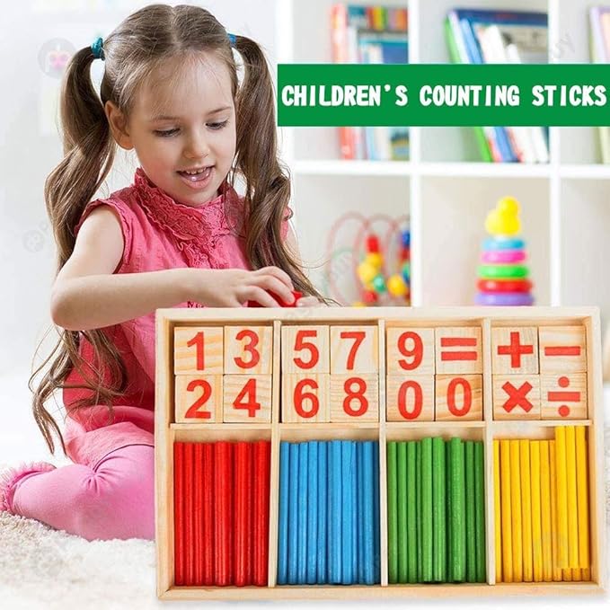 Umbresen Montessori Toys Math Educational Toy - Wooden Intelligence Sticks Number Cards and Counting Rods with Box
