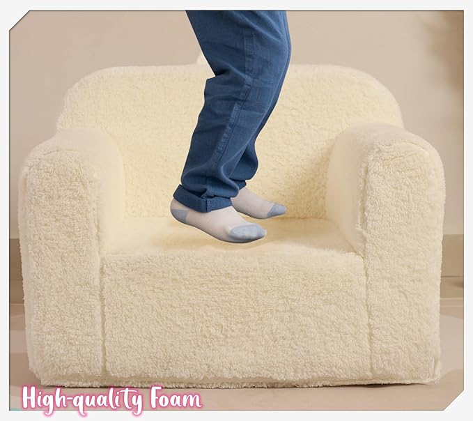Kids Snuggly-Soft Sherpa Chair, Cuddly Toddler Foam Chair for Boys and Girls, Cream