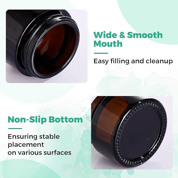 Amber Glass Jars with lids, 24 Pack 1oz Empty Cosmetic Jars, Refillable Airtight Wide Mouth Container for DIY, Sample, Cream, Lotion, Candle Making, Powder, Cosmetic