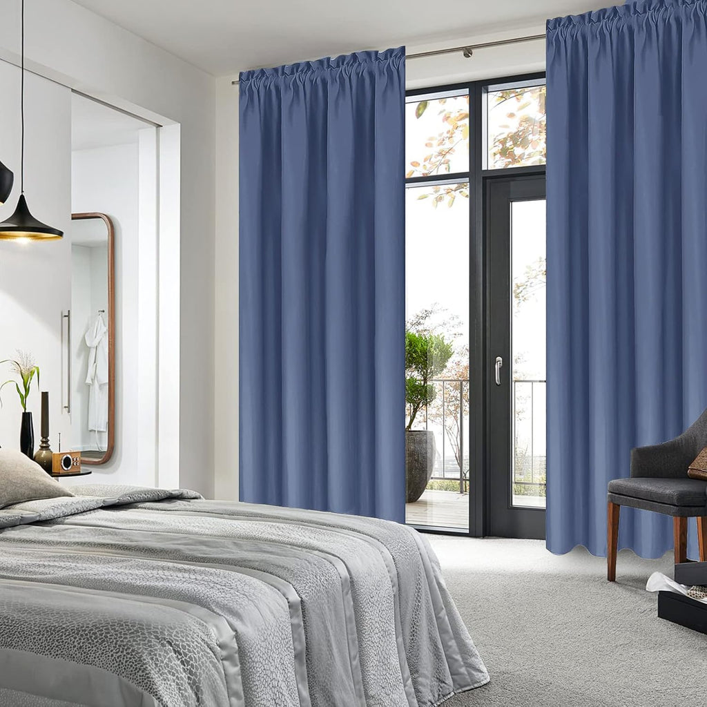 DWCN Blackout Curtains – Thermal Insulated, Energy Saving & Noise Reducing Bedroom and Living Room Curtains, Dusty Blue, W 38x L 84 Inch, Set of 2 Rod Pocket Curtain Panels
