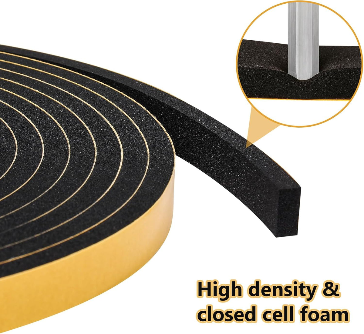 Black Weather Stripping Door Seal Strip (3/5 Inch X 1/4 Inch X 16Feet), Strong Adhesive, Lightproof, Soundproof, Weatherproof Foam Tape Insulation for Sliding Door, Front Door Frame, Windows