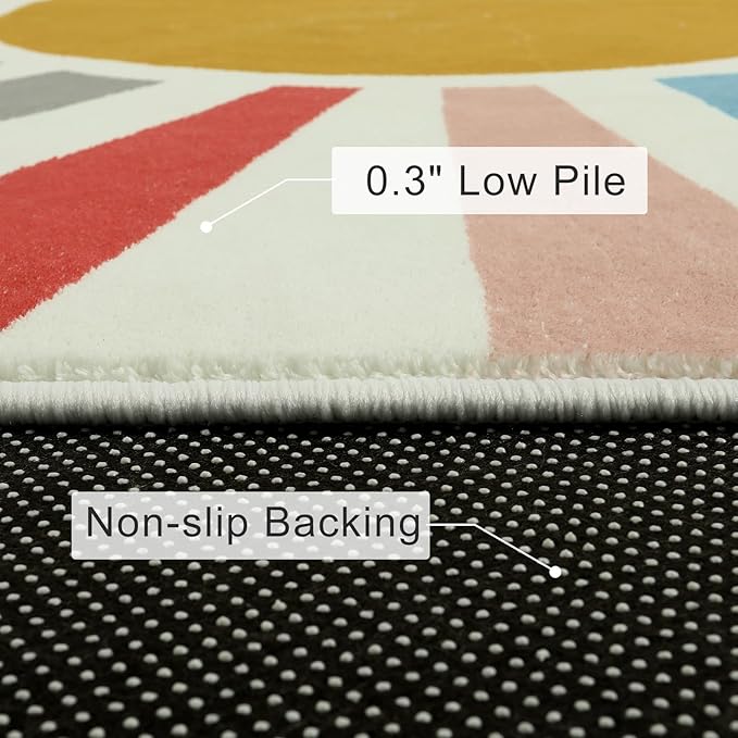 STARUIA Kids Rug 5'x7', Boho Washable Rainbow Nursery Rug, Non-Slip Soft Carpet for Playroom, Classroom, Office, Dining Room