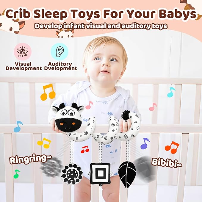 Black and White High Contrast Baby Toys - Sensory Infant Hanging Carseat & Stroller Toy for Newborns 0-6,6-12Months Perfect Easter Birthday & Baby Shower for Babies Boys Girls