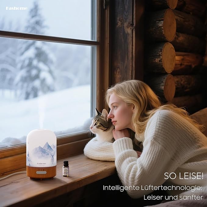 Aromatherapy Essential Oil Diffuser with Lavender Oils, 6 in 1 Ultrasonic 100ML Aromatherapy Scent Humidifier Vaporizer with Dense fine Mist, Timer, Auto-Off (Winter-Lavender)