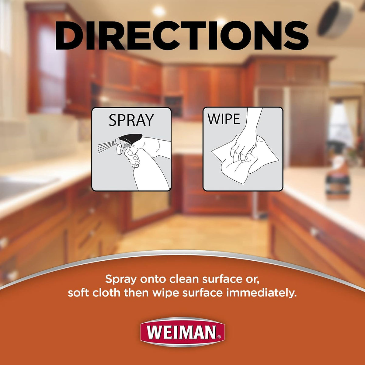 Weiman Cabinet & Wood Clean & Shine Spray - Furniture, Kitchen Cabinets, Baseboard & Trim, Fresh Almond Scent, Microfiber Cloth Included