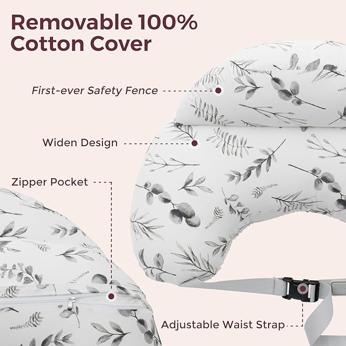 Momcozy Pioneering Safety Fence Nursing Pillow for Breastfeeding- Wider Feeding Pillows for More Support for Mom & Baby- Easier Nursing & Hand Free- Fit for All, Removable Cotton Cover