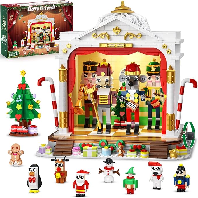2025 Christmas Nutcracker Theater Building Set with Light, 3.6 Mini Building Block Toy with 4 Nutcrackers & 8 Minifigures, 1690PCS with Xmas Tree Train for Adult Girl Boy Age 12+
