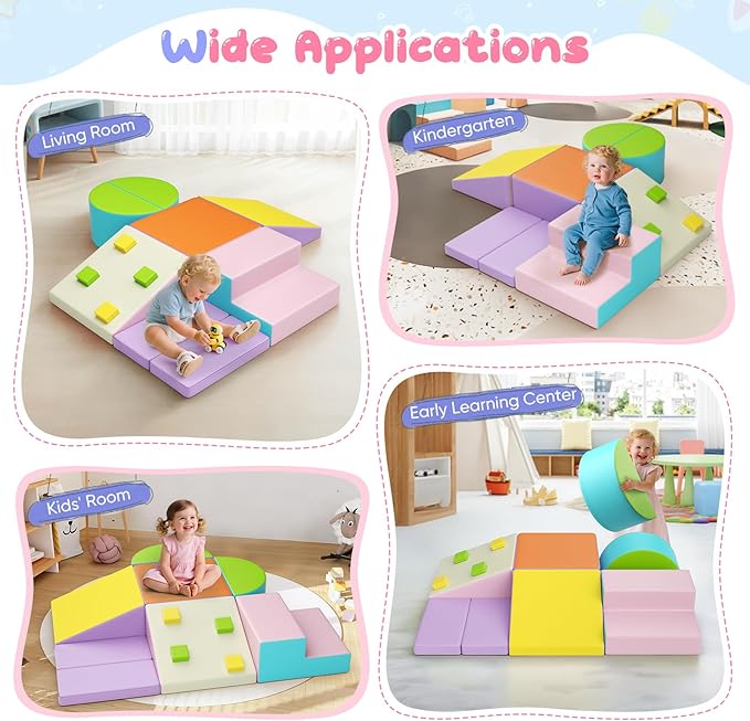 Lischwert Foam Climbing Blocks for Toddlers 1-3, 7pcs Soft Play Set with Crawling Exploration Toys, Indoor Outdoor Infant Safe Blocks for Baby Gym Toddler Playground