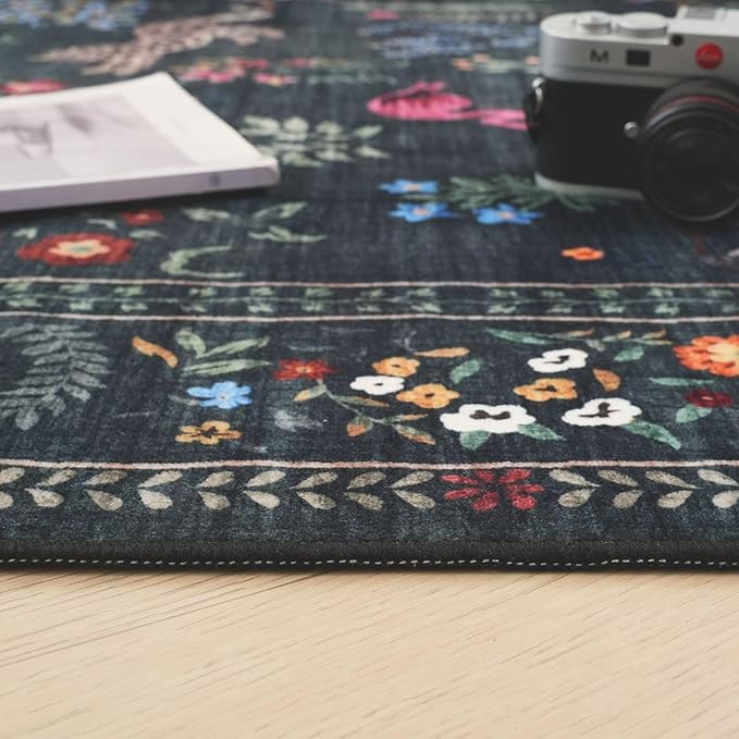 Rugcomf Area Rug 4x6 Rug Washable Boho Rugs Non Slip Low Pile Floral Animal Small Carpet for Bedroom, Bedside, Kids Room, Office, Dining Room (Green)