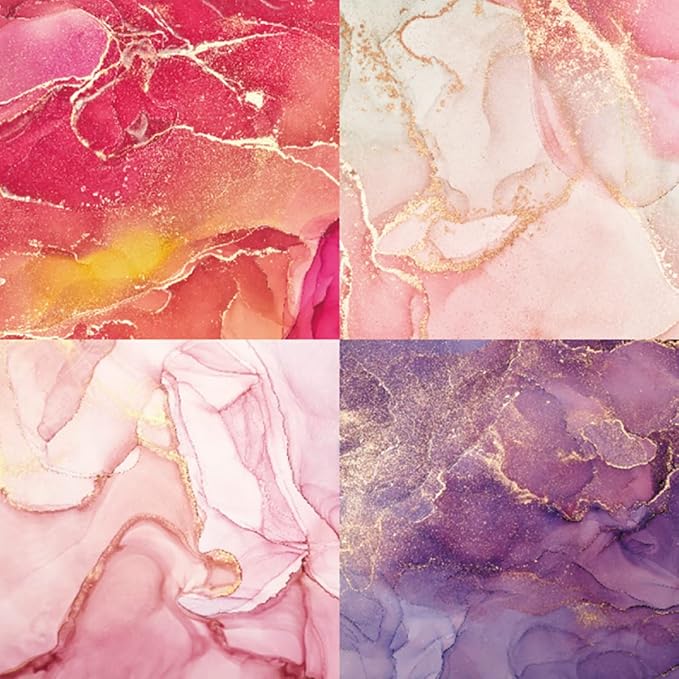 Colored Marble Scrapbook Paper Pad 6x6 – Rose Pink Purple Gold Patterned Paper Scrapbooking CardStock, Decorative Craft Origami Paper Junk Journal, Single-Sided Decopodge Paper Supplies-24Pcs