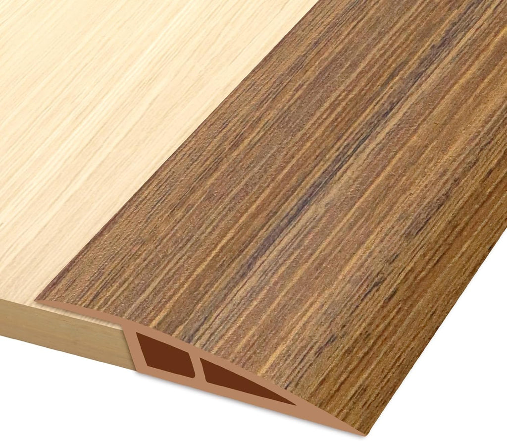 Vinyl Door Threshold Flooring Transition Strip Self Adhesive Carpet Edging Strip for Laminate Doorway Edge Threshold from 2/5" to 3/5" (Light Brown Wood Grain, 6.6 Ft)