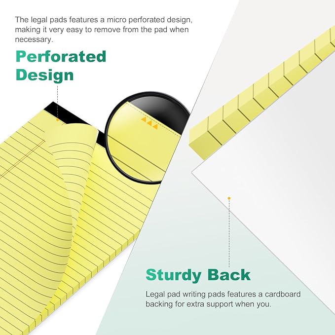 10 Pack Yellow Legal Pads 5x8 Small Note Pads, Writing Pads for Work, College Ruled Perforated Memo Pad, Desk Notepad with Study Backboard, 30 Sheets Per Pad, 5x8 Legal Pad for Office/School/Home