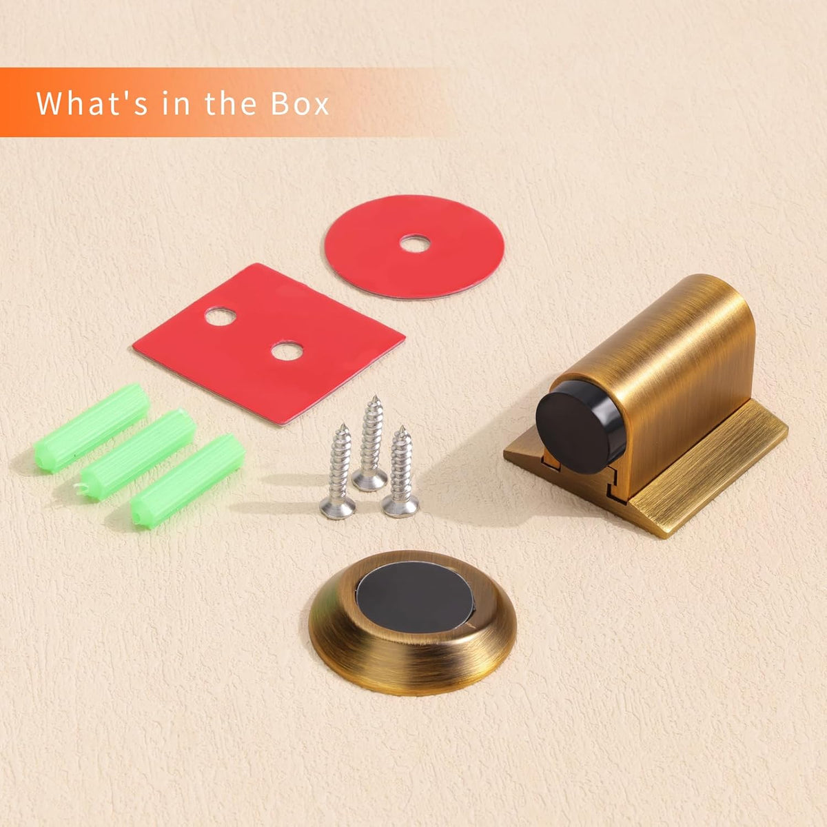 Bak Bo Magnetic Door Stoppers 1 Pack Bottom of Door Holder Keep Door Open No Drilling Magnet Floor Door Stop with Screws and Adhesive Antique Brass DS268AB-1
