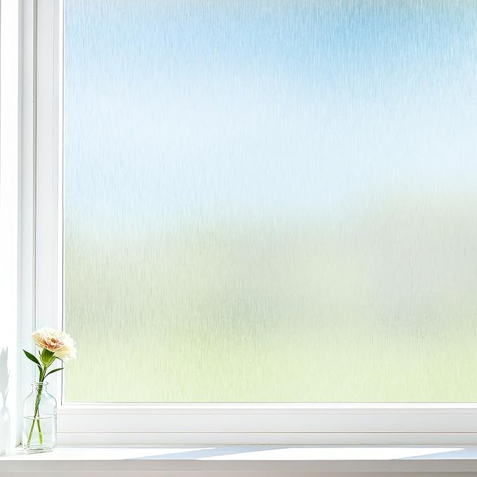 Borsky Frosted Glass Window Film - Static Cling, 96% UV Blocking Non-Adhesive Privacy Window Film, Removable Window Cling with Day & Night Privacy for Bathroom Home Office, 17.5 x 393.7 Inches, Pure