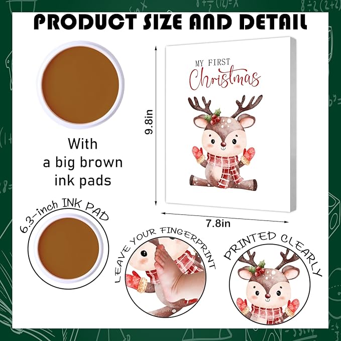 SHLINCO Elk Handprint Keepsake DIY Kit, Baby's First Christmas Keepsake, Winter Decoration, Family Footprint Art for Kids, 7.8x9.8 Inch Canvas, Suitable For Desktop Wall Ornaments