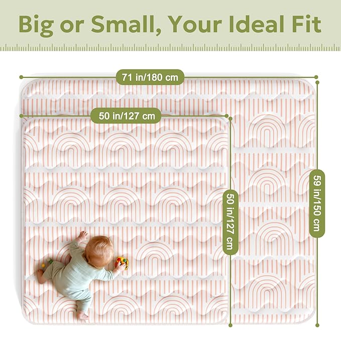 Mallify Baby Play Mat 50"x50", Non-Slip Baby Mat for Floor, Soft Thicker Playpen Mat, Portable Playmat, Crawling Mat for Infants, Babies, Toddlers, Activity Mat, Pink