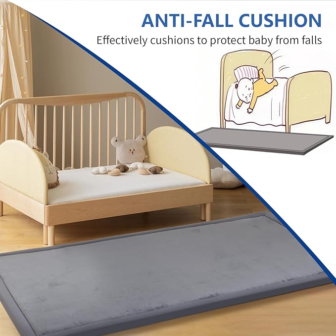 Play Mat for Babies Toddlers,1.3" Thick Elasti-Foam Anti-Fall Cushion Mat for Kids Room,28×72 Bedroom Bedside Rugs,Water-Repellent Soft Coral Velvet,Non-Slip(Dark Grey)