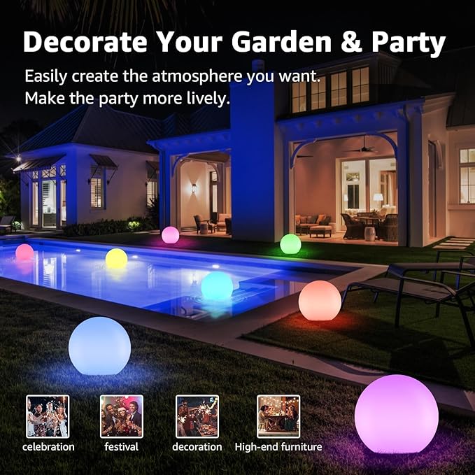 FUYO LED Ball Light, 12-inch Solar Light Up Pool Balls, Rechargeable & Remote Control Globe Lights 16 RGB Colors Mood Night Light, IP66 Water-Resistant Floating Light for Pool, Party, Pond - 1pcs