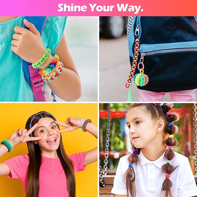 IQBOX Bracelet Making Kit Arts and Crafts for Girls Ages 8-12, Weaving Loom Rainbow Bands DIY Toys Birthday Gifts for Kids 6 7 9 10 11 13 Year Old, 1000+ Elastic Cloth Rubber Band Fabric Loops