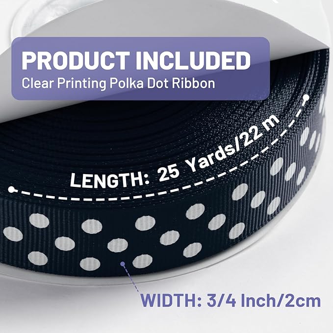 Polka Dot Grosgrain Ribbon 3/4 Inch, 25 Yards Spool Navy Blue and White Dot Craft Ribbon for Christmas Gift Wrapping DIY Crafts Hair Bows Wedding Party Decor Sewing and Home Decoration