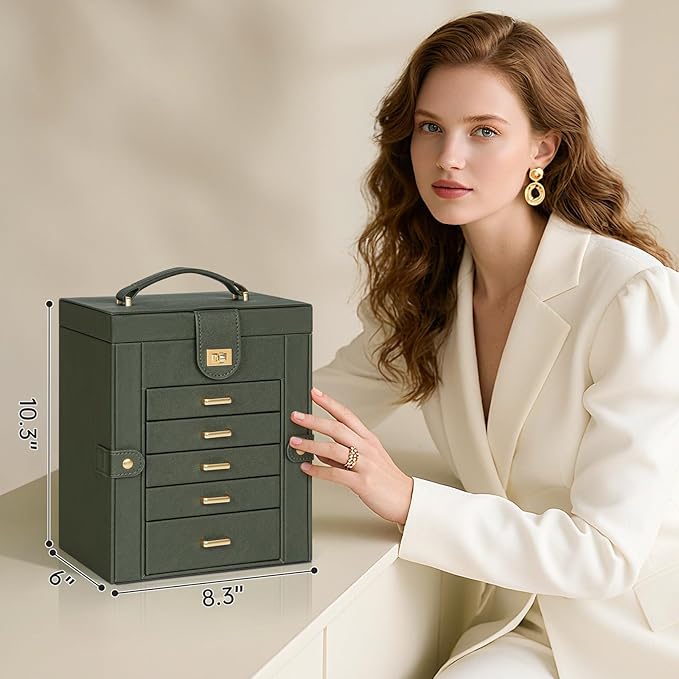 AKOZLIN Jewelry Box Organizer Functional Leather Jewelry Storage Case for Women Girls Ring Necklace Earring Bracelet Holder Organizer with Mirror