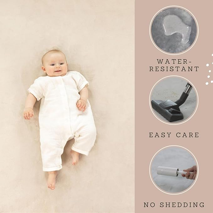 Premium Baby Play Mat 60”x 80” Beige – Cloud-Soft Coral Velvet Memory Foam Rug for Crawling & Play – Non-Slip, Water-Resistant, Care Tummy Time Mat – Non-Toxic Padded Playmat