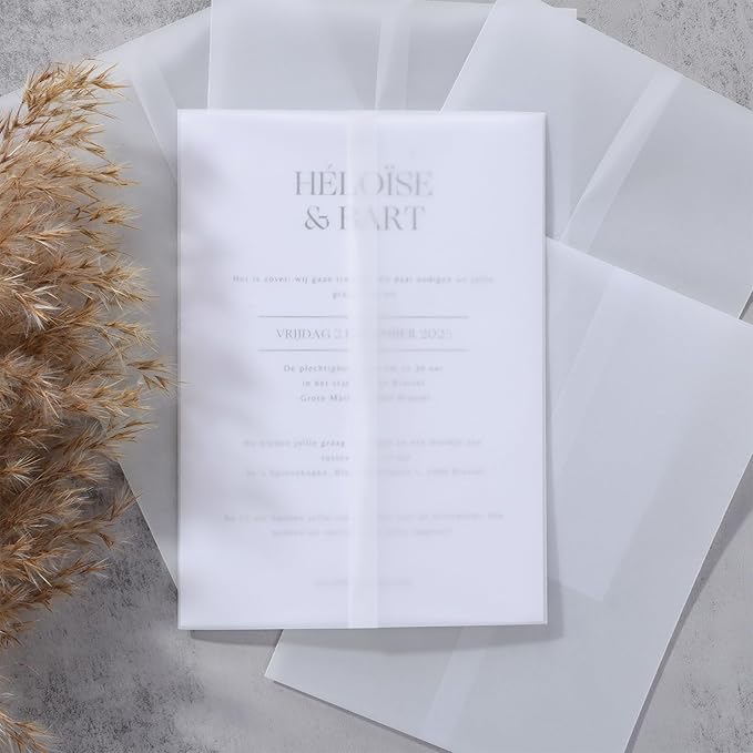 UNIQOOO 70 Pack Vellum Jackets for 5x7 Invitations, Elegant Pre-Folded Vellum Paper, 115GSM Frosted Vellum Cover Wedding Envelopes, Vellum Wraps