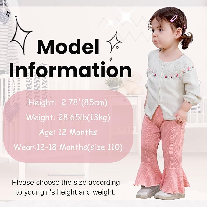 2 Pack Toddler Baby Girl Pants Flare Leggings Ribbed Knit Newborn Bell Bottoms Solid Ruffle Infant Pants for Girls