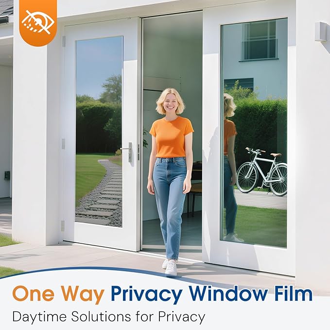 Homein One Way Privacy Window Film with Tool Window Tint for Home See Out Not in Heat Control Sun Blocking Mirror Reflective Anti UV Covering Static Cling No Glue Black-Sliver 35.4 x 157.4 inch