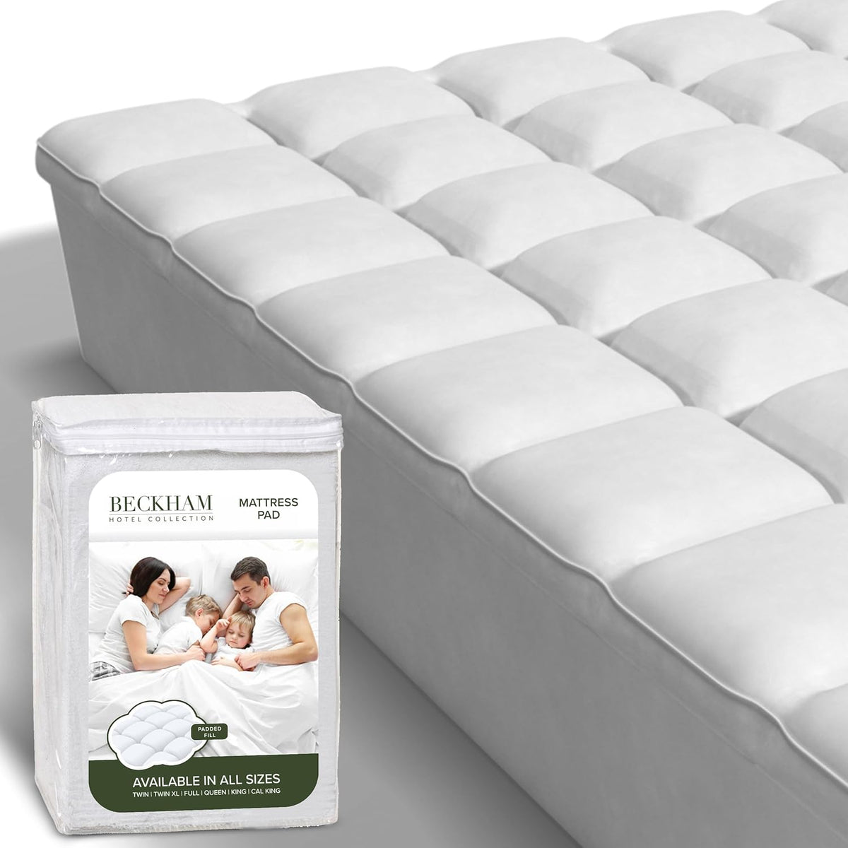 Beckham Hotel Collection Twin XL Size Hybrid Mattress Protector & Pad - Extra Padded, Thick, Plush, & Fitted Mattress Topper for Bed - Quilted Pillow Top Mattress Cover
