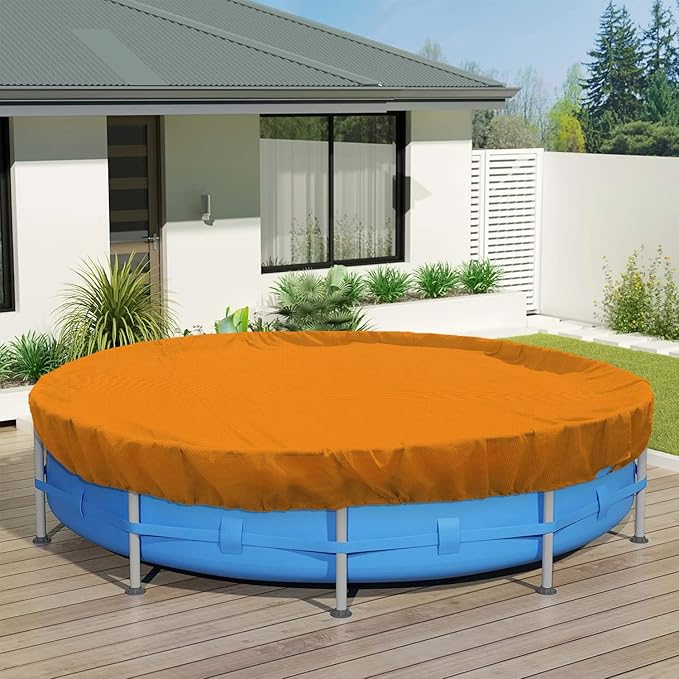 ECOOPTS 8 ft Round Pool Cover for Above Ground Pools, Swimming Pool Cover Protector Winter Safety Cover (Orange)