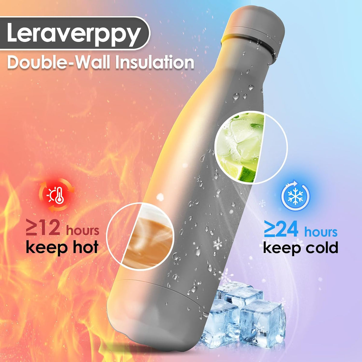 17oz Cola-Bottle Shaped Stainless Steel Leak-proof Water Bottle,Double Wall Vacuum Insulated Metal,Travel Mug For Sports Indoors & Outdoors,BPA-Free School Kids Flasks,Gray(12Pack)