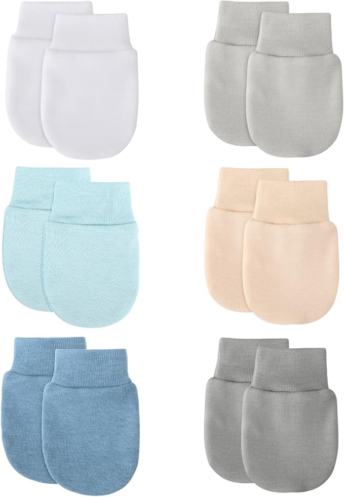 BQUBO 6 Pairs Newborn Baby Boys Girls Mittens 0-6 Months Unisex-Baby Infant Mittens Elastic No Scratch Wrist Gloves