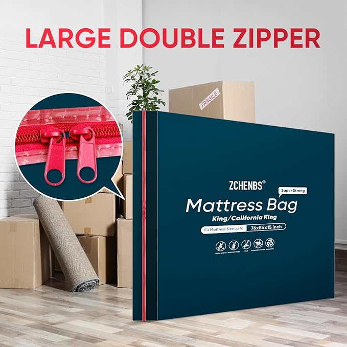 ZCHENBS® – Mattress Bags for Moving and Storage,Mattress Bag with Zippers,5 Mil Ultra-Thick Bed Bag,Waterproof,Anti-Tear,Heavy-Duty Mattress bag (Black, King/California King-(2 Pack))