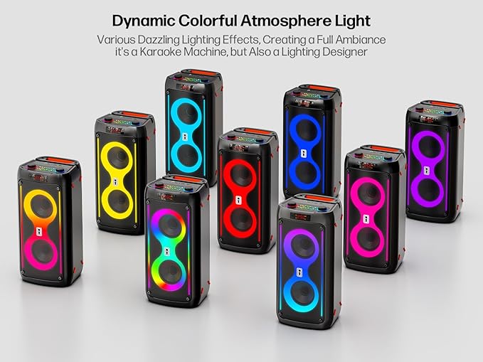Karaoke Machine for Adults, Portable Bluetooth Speaker with 2 Wireless Microphones, PA System with Disco Lights for Big Party, Outdoor, Supports USB/TF/REC/FM/AUX, Ideal Gifts for Family, Music Lover