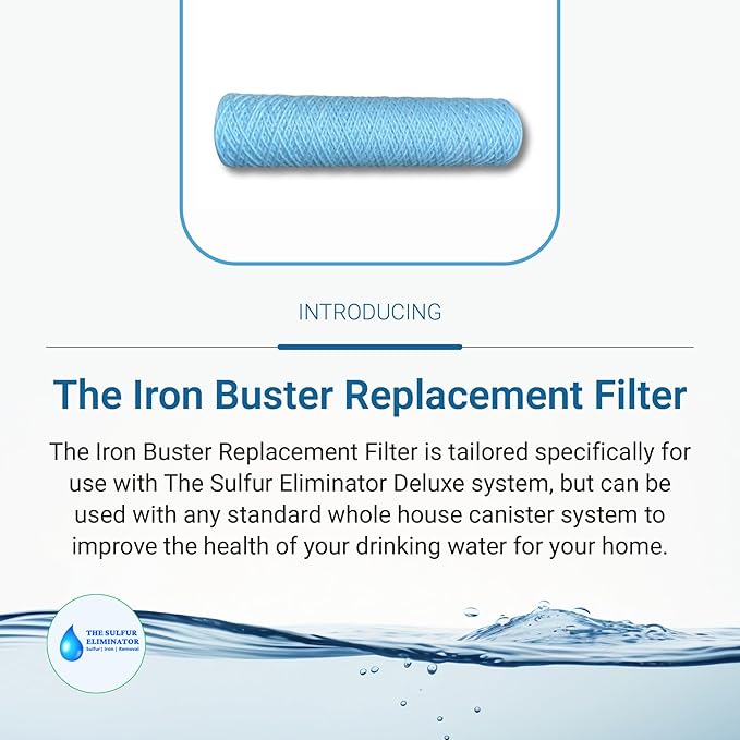 The Sulfur Eliminator Iron Buster Replacement Well Water Filter, Designed For Sulfur Eliminator Deluxe, Can be Used with Any Standard Whole House Canister System, Specialized Iron & Sediment Filter