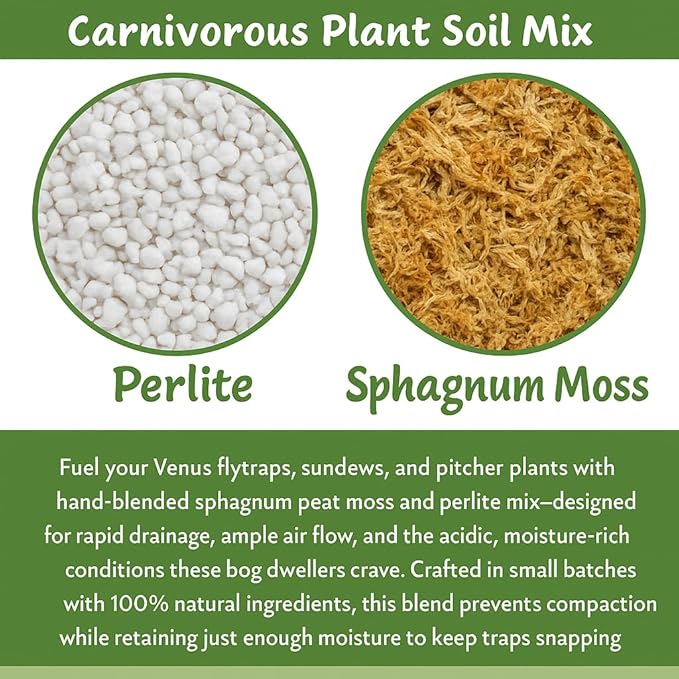 GARDENERA Sphagnum Moss Potting Mix for Carnivorous Plants, Moss and Perlite Blend for Potting Venus Fly Traps, Sarracenia, Pitcher Plants - 75% Sphagnum Moss + 25% Perlite - Made in USA - 4 Quart