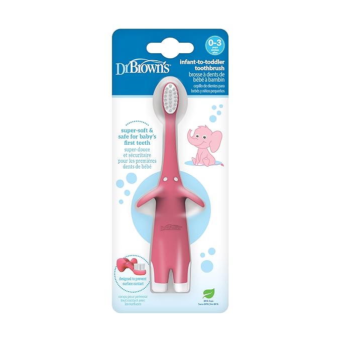 Dr. Brown's Infant-to-Toddler Toothbrush, Elephant, Pink, 0-3 Years