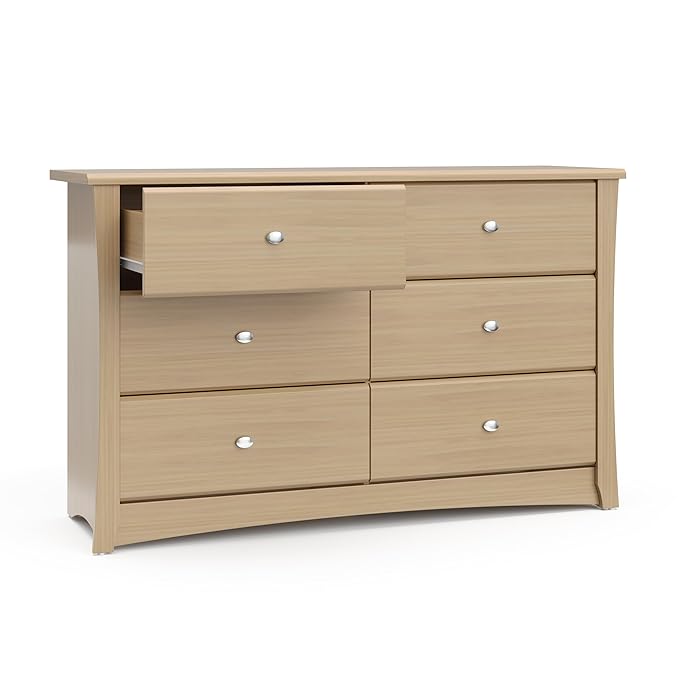 Storkcraft Crescent 6 Drawer Double Dresser (Driftwood) – GREENGUARD Gold Certified, Nursery Dresser for Kids Bedroom