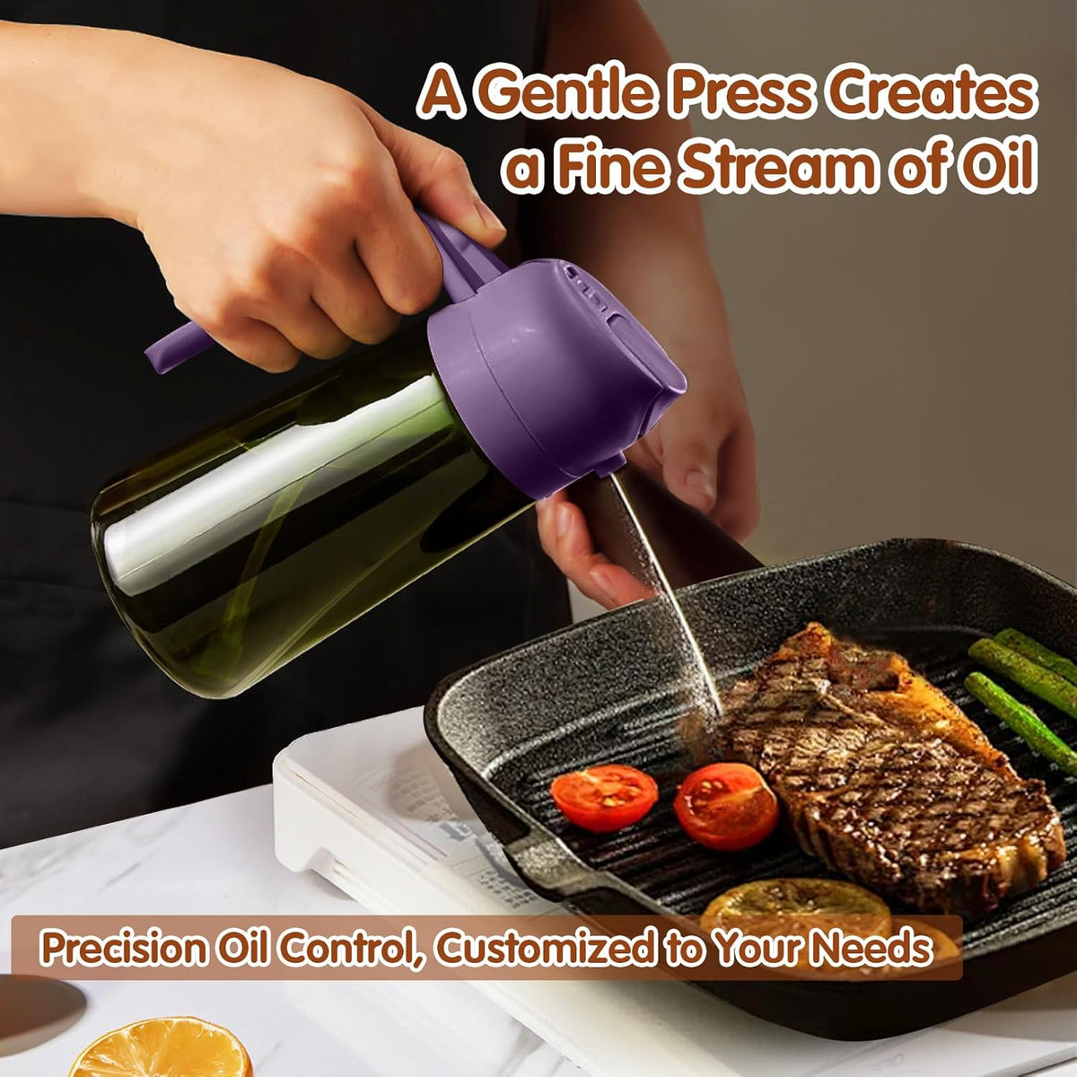 YARRAMATE 2Pcs 16oz/470ml Dark Green Oil Sprayer for Cooking with Stickers, Food-grade Premium 2 in 1 Olive Oil Dispenser Bottle for Kitchen Gadgets, Air Fryer, Salad, Frying, BBQ (Black&Purple)