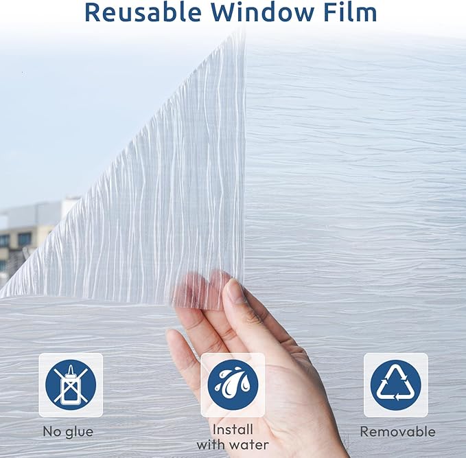 rabbitgoo Window Privacy Film Frosted Glass Film Removable Vinyl Door Coverings UV Blocking Decorative Static Cling Non-Adhesive Window Clings Sticker for Home Decor, 29.5 x 157.4 Inches